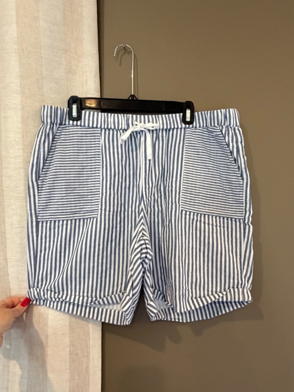 J. Jill Blue and White Striped Drawstring Shorts